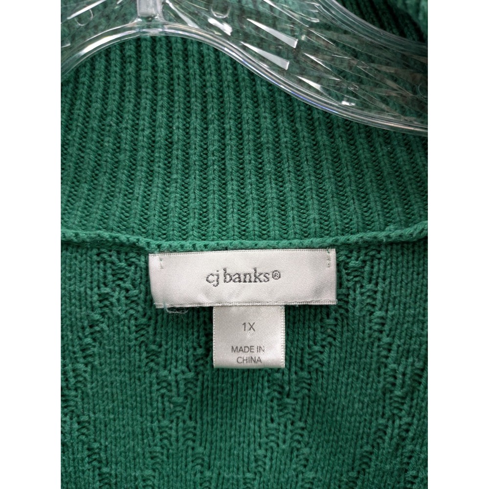 Preppy Sweater Women 1X Green Diamond Knit Cowl Neck Button Accent Cozy - Picture 2 of 8